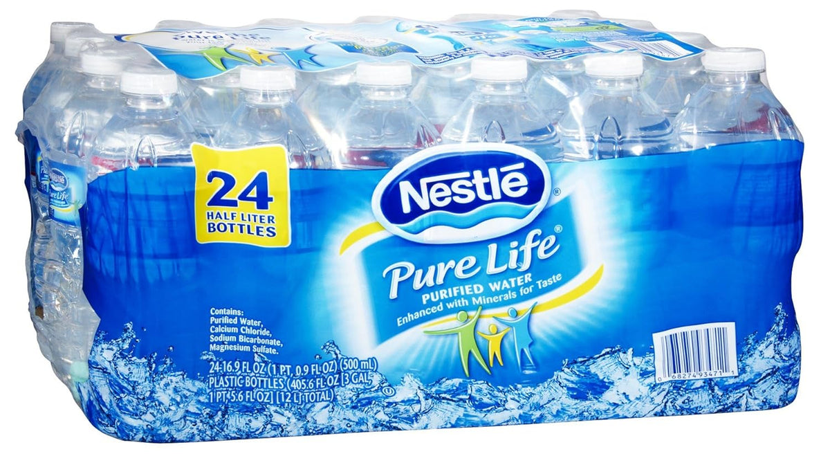 Pure Life Purified Bottled Water, 16.9 fl oz Plastic Bottles, 24 Pack Carton, Convenient Drinking Water for Home, Office & Travel