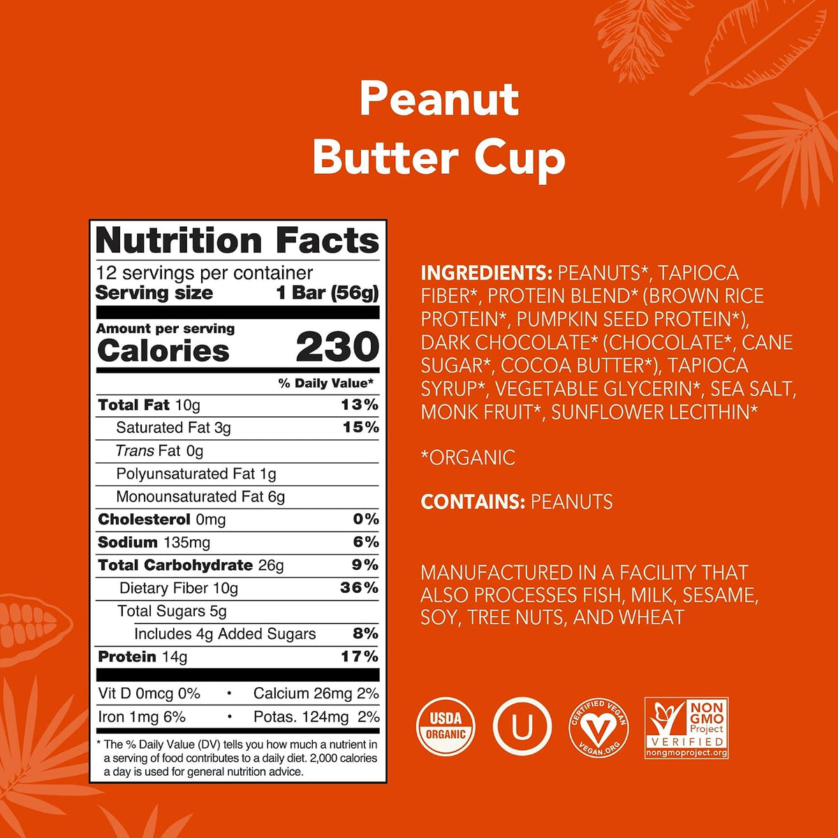 ALOHA Organic Plant Based Protein Bars, Peanut Butter Cup, Vegan, Low Sugar, Gluten Free, Low Carb, 12 Count