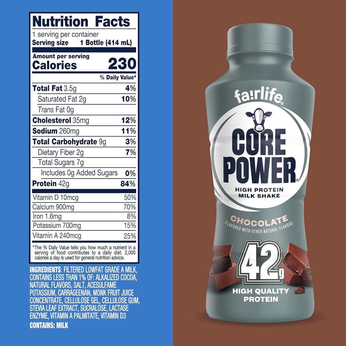 Core Power Fairlife Elite Protein Shake 42g Chocolate, Kosher, Ready to Drink, 14 Fl Oz, 12 Pack