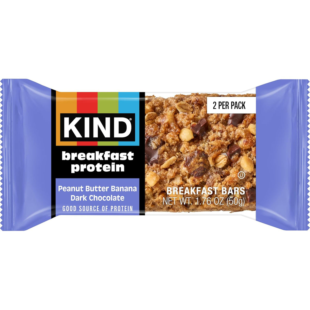 KIND PB Banana Dark Chocolate Protein Breakfast Bars, 6 Count, 10.58 oz, Peanut Butter & Banana Snack Bars