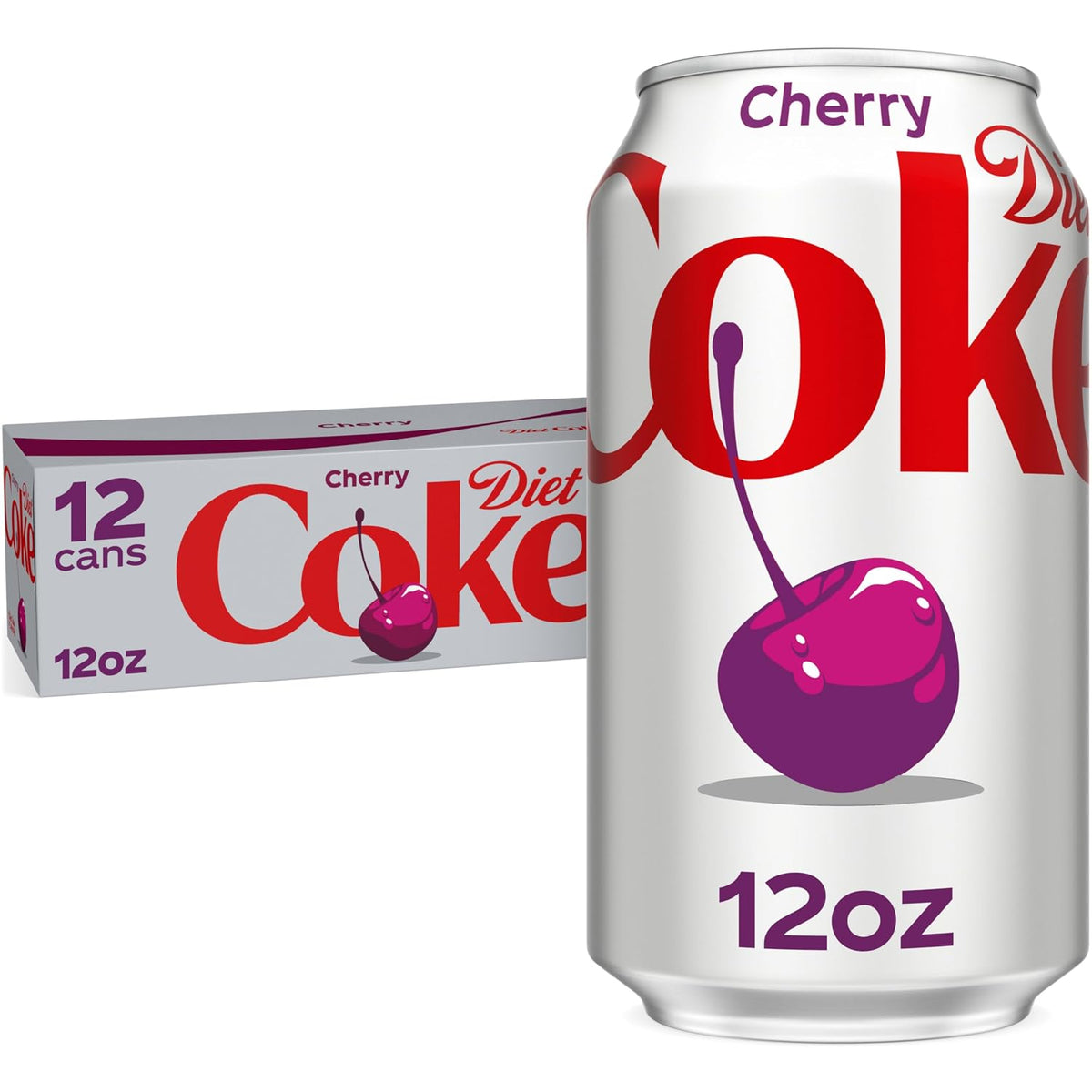 Diet Coke Cherry Soda, 12 fl oz Cans, 12 Pack, Cherry Flavored Diet Soft Drink, Refreshing Carbonated Beverage