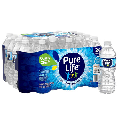 Pure Life Purified Bottled Water, 16.9 fl oz Plastic Bottles, 24 Pack Carton, Convenient Drinking Water for Home, Office & Travel