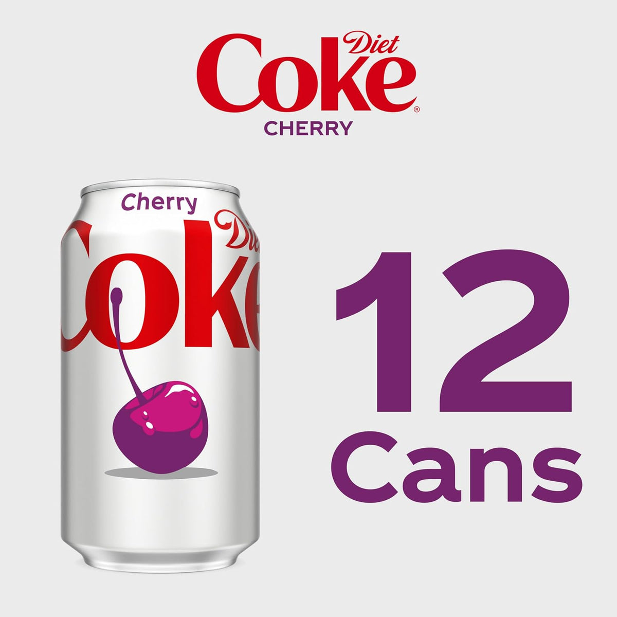 Diet Coke Cherry Soda, 12 fl oz Cans, 12 Pack, Cherry Flavored Diet Soft Drink, Refreshing Carbonated Beverage