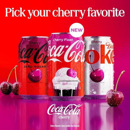 Diet Coke Cherry Soda, 12 fl oz Cans, 12 Pack, Cherry Flavored Diet Soft Drink, Refreshing Carbonated Beverage