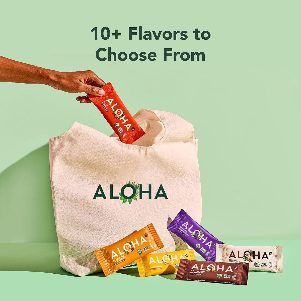 ALOHA Organic Plant Based Protein Bars, Peanut Butter Chocolate Chip, 12 Count, Vegan Protein Snack