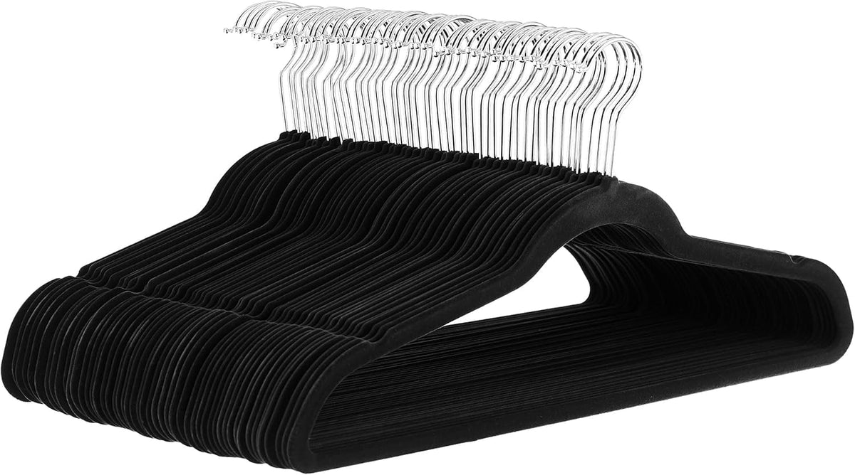 Slim Velvet Non-Slip Clothes Hangers, Space Saving Suit Hangers, Black/Silver, 30 Pack for Closet Organization