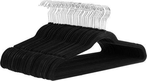 Slim Velvet Non-Slip Clothes Hangers, Space Saving Suit Hangers, Black/Silver, 30 Pack for Closet Organization
