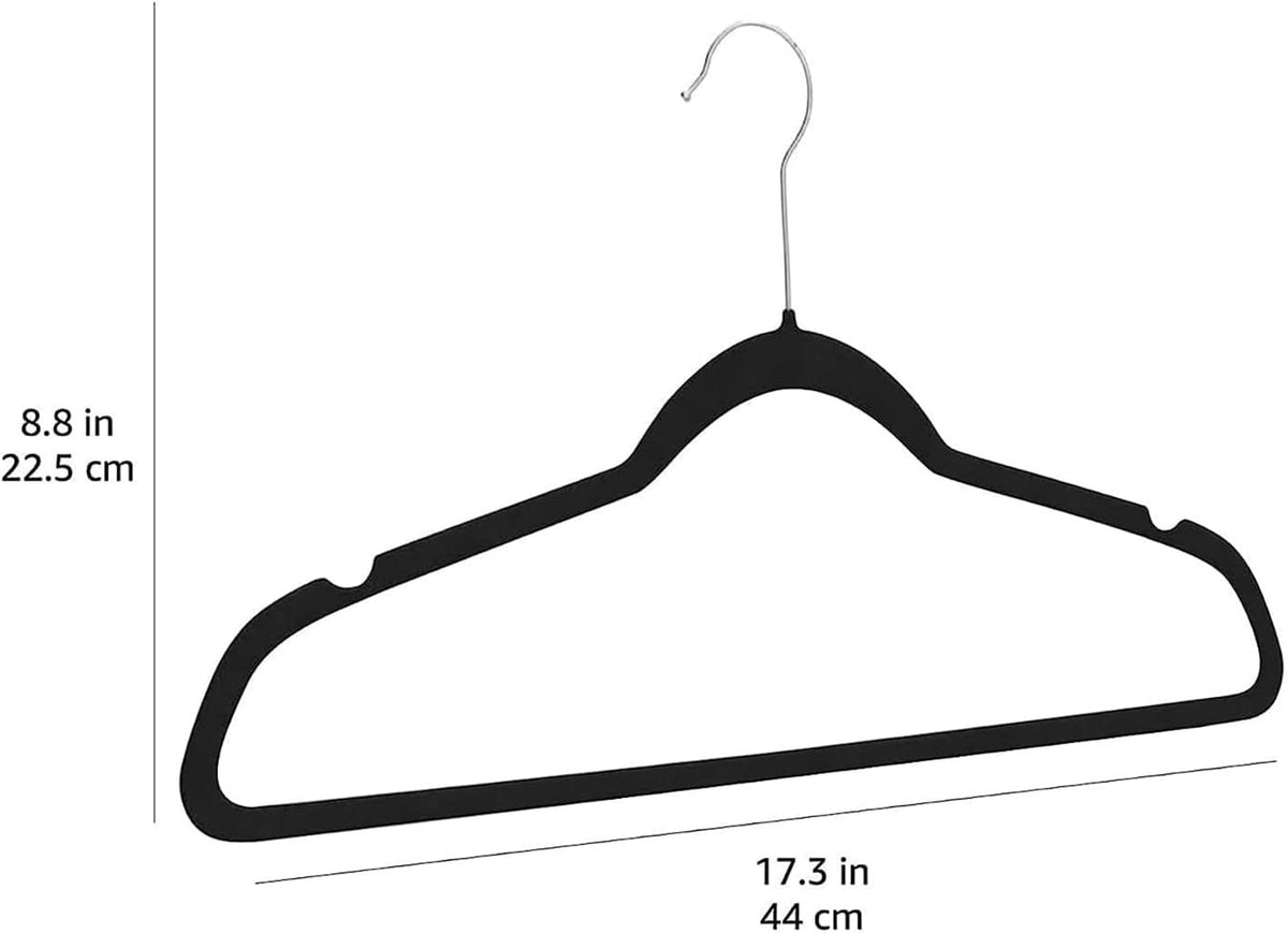 Slim Velvet Non-Slip Clothes Hangers, Space Saving Suit Hangers, Black/Silver, 30 Pack for Closet Organization