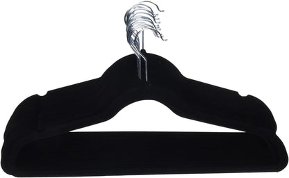 Slim Velvet Non-Slip Clothes Hangers, Space Saving Suit Hangers, Black/Silver, 30 Pack for Closet Organization