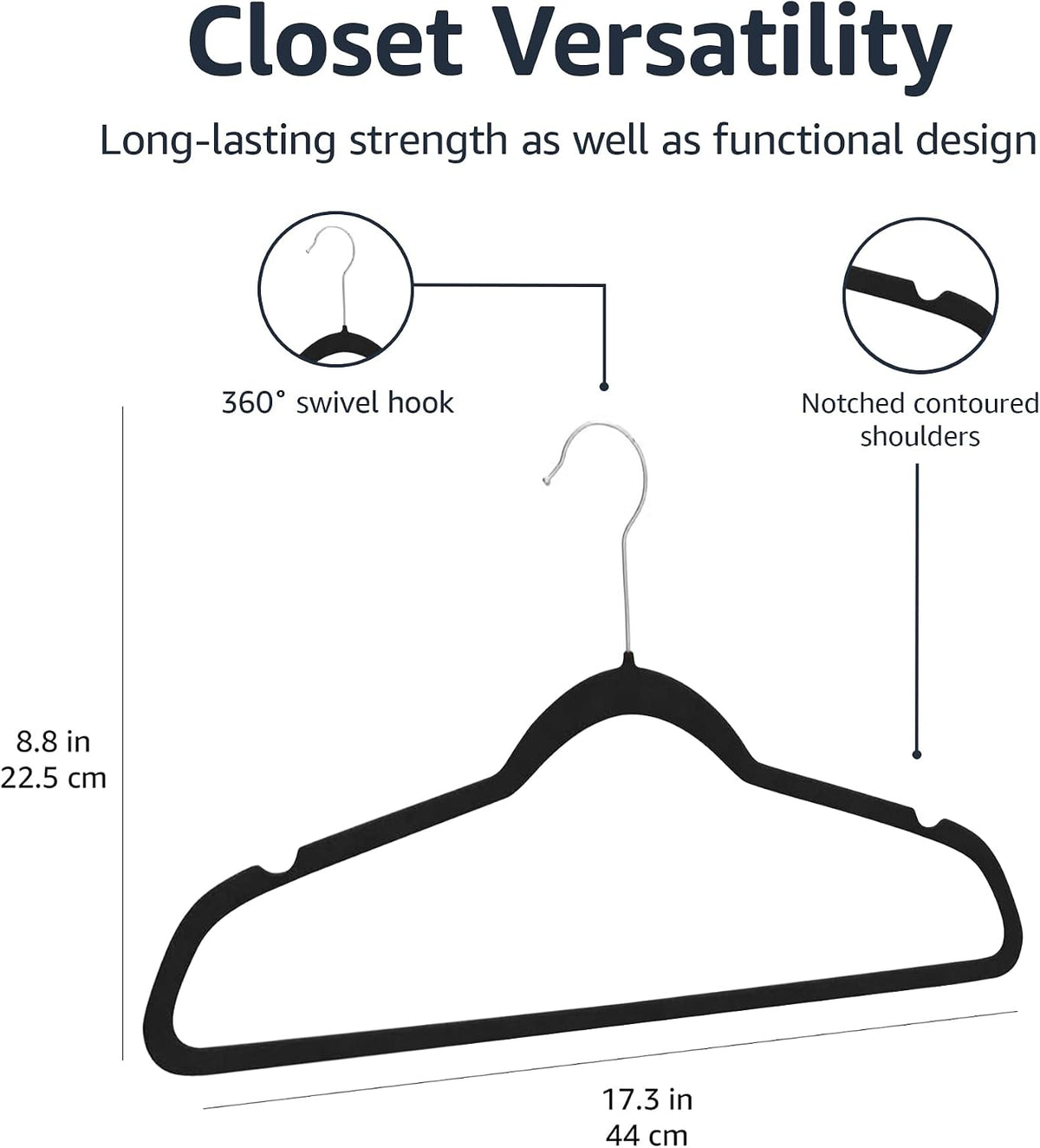Slim Velvet Non-Slip Clothes Hangers, Space Saving Suit Hangers, Black/Silver, 30 Pack for Closet Organization