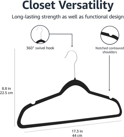 Slim Velvet Non-Slip Clothes Hangers, Space Saving Suit Hangers, Black/Silver, 30 Pack for Closet Organization