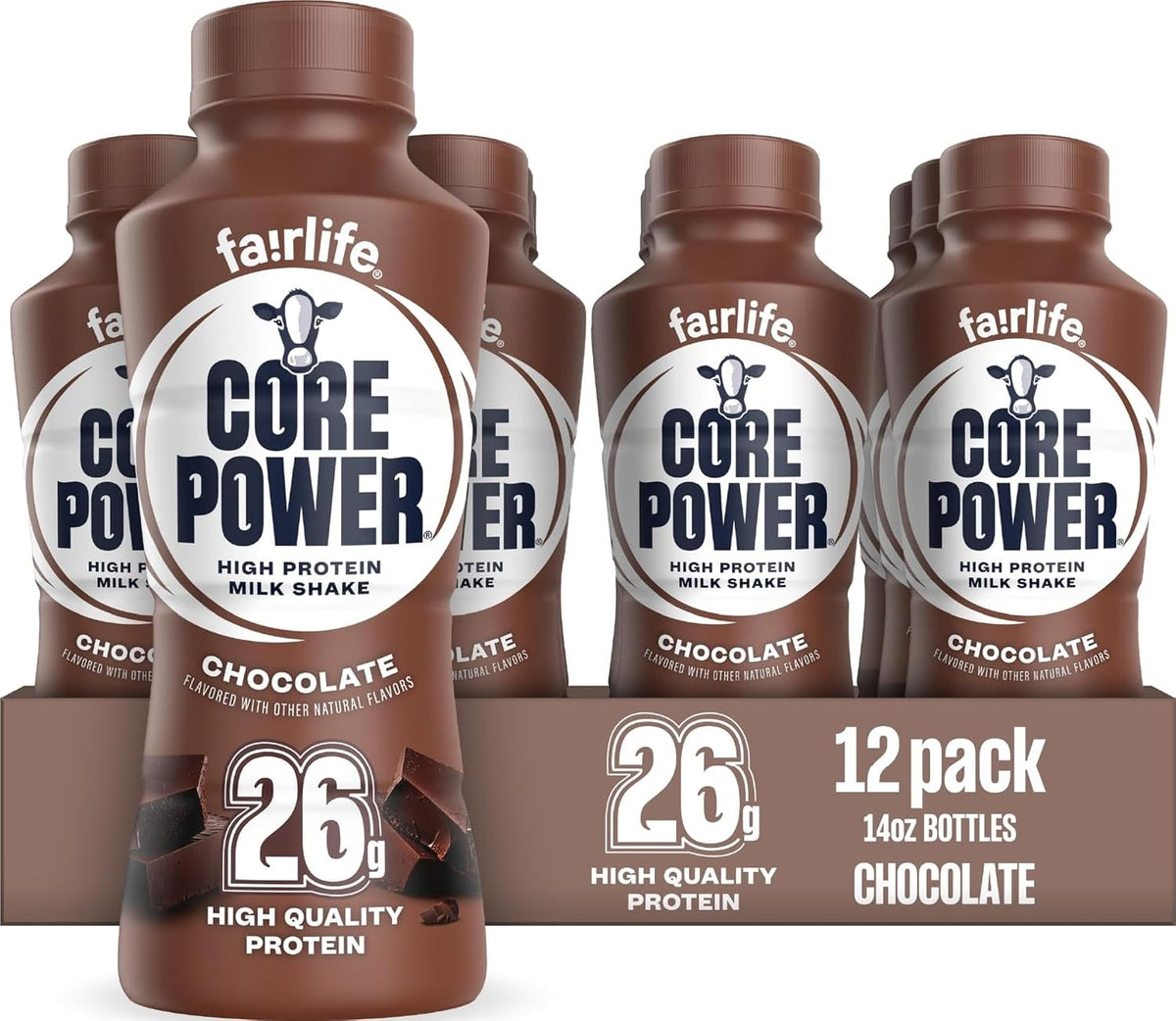 Core Power Fairlife 26g Protein Shake Chocolate, Ready-to-Drink Milk Shake, 14 Fl Oz, 12 Pack