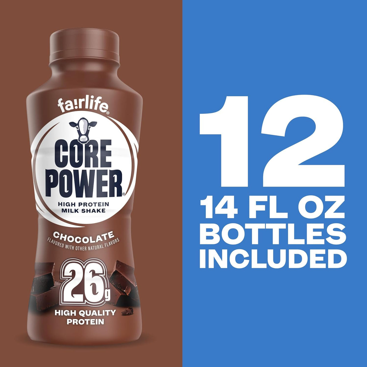 Core Power Fairlife 26g Protein Shake Chocolate, Ready-to-Drink Milk Shake, 14 Fl Oz, 12 Pack