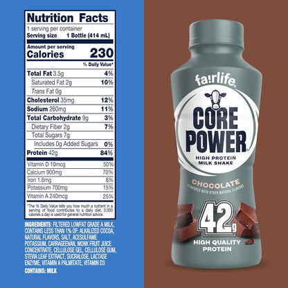 Core Power Fairlife Elite Protein Shake 42g Chocolate, Kosher, Ready to Drink, 14 Fl Oz, 12 Pack