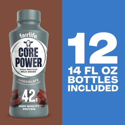 Core Power Fairlife Elite Protein Shake 42g Chocolate, Kosher, Ready to Drink, 14 Fl Oz, 12 Pack