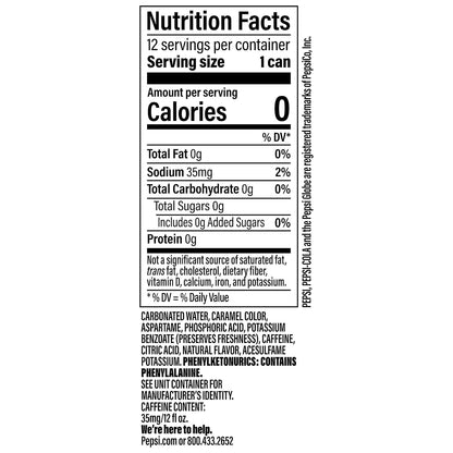 Diet Pepsi Cola Soda, 12 Fl Oz Cans, 12 Pack, Zero Sugar Caffeine-Free Cola Soft Drink