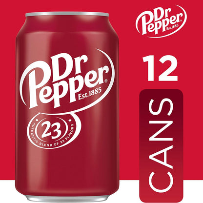 Dr Pepper Soda, Original Classic Flavor, 12 Fl Oz Cans, 12 Pack, Carbonated Soft Drink