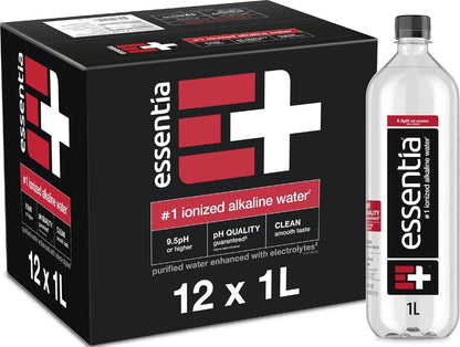 Essentia Ionized Alkaline Water, 9.5+ pH, 99.9% Pure, 1 Liter Bottles, 12 Pack