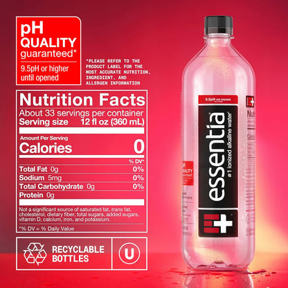 Essentia Ionized Alkaline Water, 9.5+ pH, 99.9% Pure, 1 Liter Bottles, 12 Pack