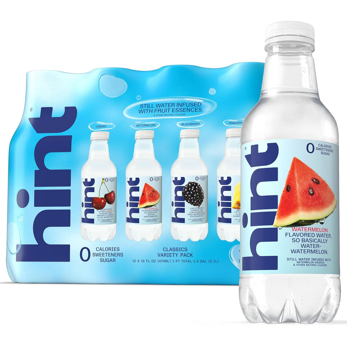 Hint Flavored Water Variety Pack, Zero Sugar, Zero Calories, Assorted Best-Selling Flavors, 12 Pack