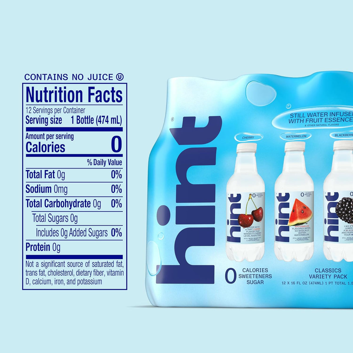 Hint Flavored Water Variety Pack, Zero Sugar, Zero Calories, Assorted Best-Selling Flavors, 12 Pack