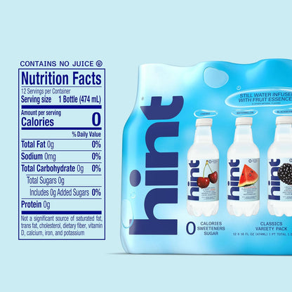Hint Flavored Water Variety Pack, Zero Sugar, Zero Calories, Assorted Best-Selling Flavors, 12 Pack