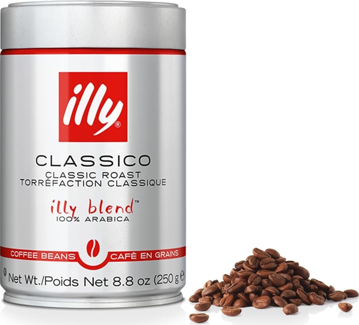 Illy Classico Whole Bean Coffee, Medium Roast, 100% Arabica, Caramel & Jasmine Notes, 8.8 oz Can