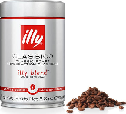 Illy Classico Whole Bean Coffee, Medium Roast, 100% Arabica, Caramel & Jasmine Notes, 8.8 oz Can