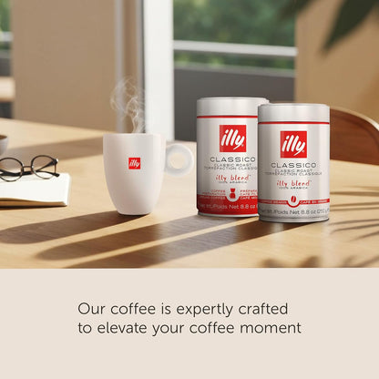 Illy Classico Whole Bean Coffee, Medium Roast, 100% Arabica, Caramel & Jasmine Notes, 8.8 oz Can
