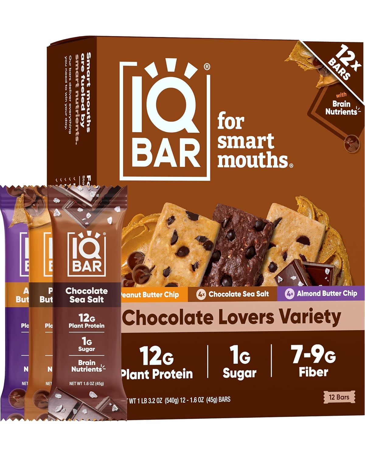 IQBAR Clean Protein Bars, Low Sugar, Assorted Chocolate Flavors, 12 Count, Protein Snack Bars