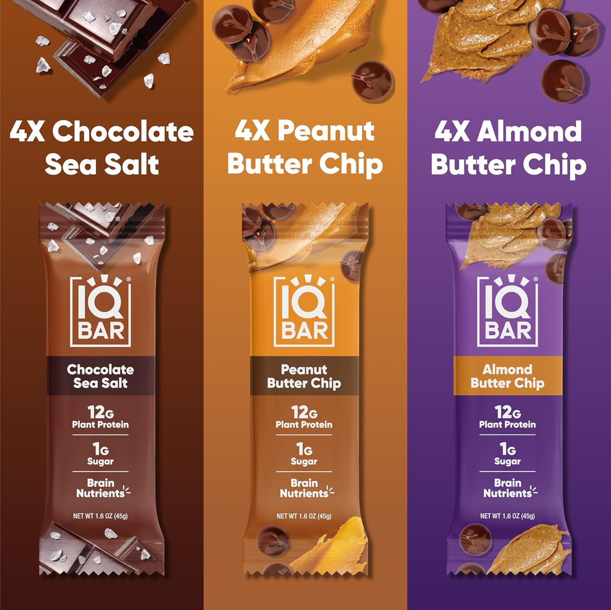 IQBAR Clean Protein Bars, Low Sugar, Assorted Chocolate Flavors, 12 Count, Protein Snack Bars