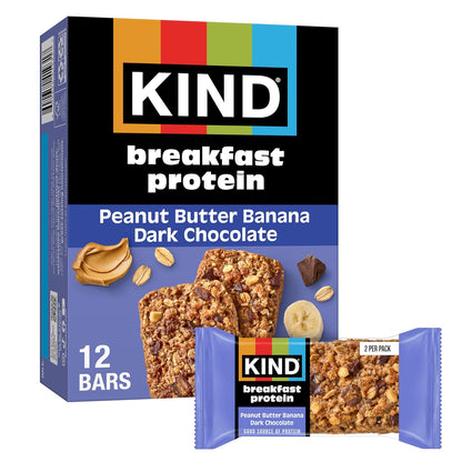 KIND PB Banana Dark Chocolate Protein Breakfast Bars, 6 Count, 10.58 oz, Peanut Butter & Banana Snack Bars