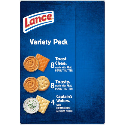 Lance Assorted Sandwich Crackers Variety Pack, Cheese & Peanut Butter Snacks, 20 Count