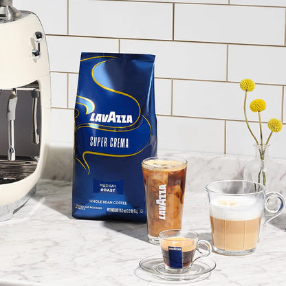 Lavazza Super Crema Whole Bean Coffee, Medium Espresso Roast, Arabica & Robusta Blend, 2.2 lb Bag