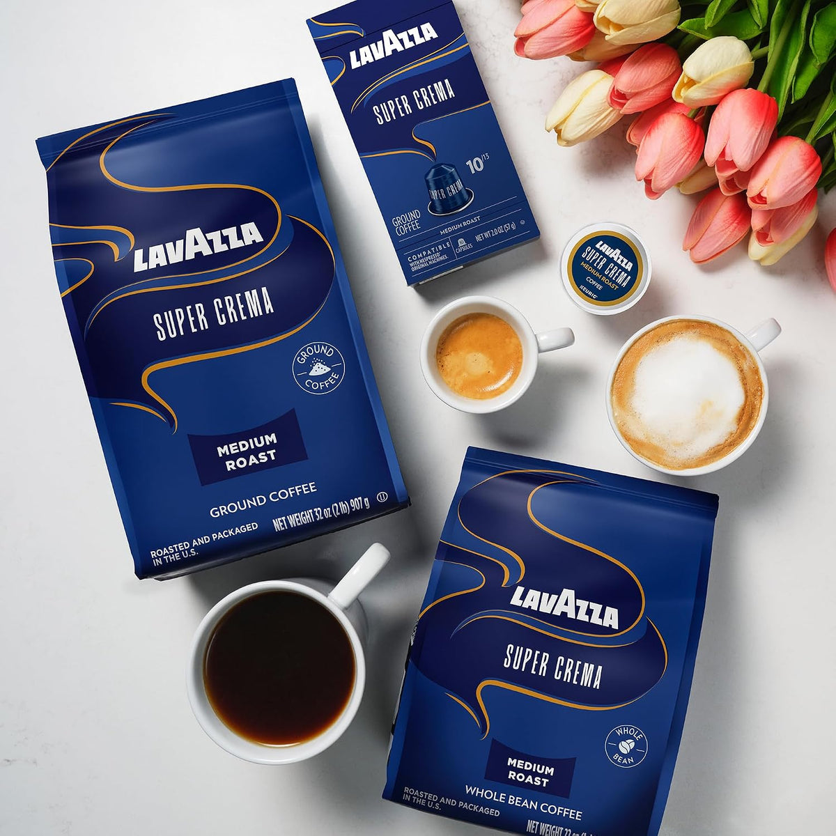 Lavazza Super Crema Whole Bean Coffee, Medium Espresso Roast, Arabica & Robusta Blend, 2.2 lb Bag