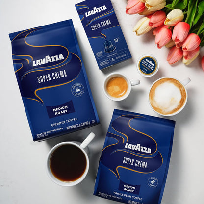 Lavazza Super Crema Whole Bean Coffee, Medium Espresso Roast, Arabica & Robusta Blend, 2.2 lb Bag