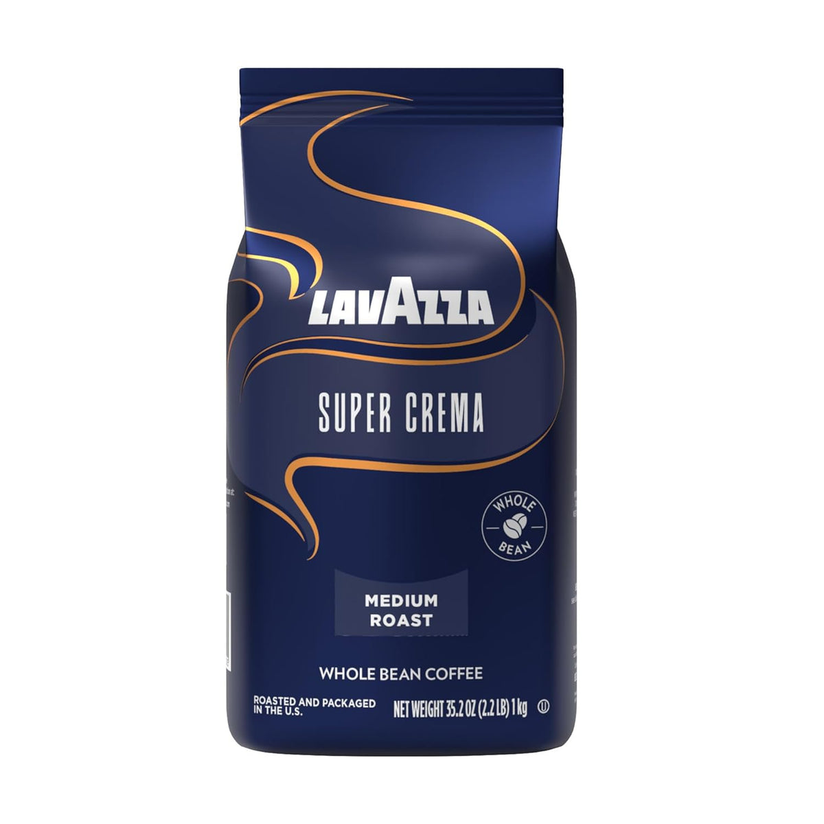 Lavazza Super Crema Whole Bean Coffee, Medium Espresso Roast, Arabica & Robusta Blend, 2.2 lb Bag