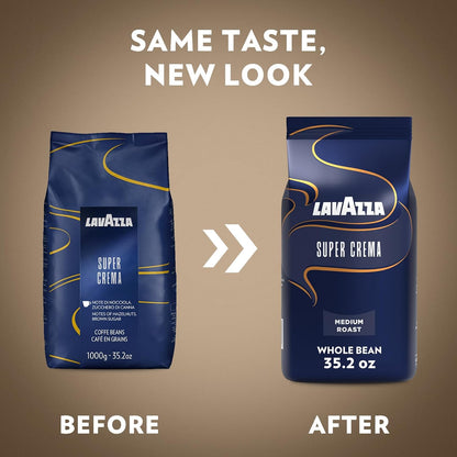 Lavazza Super Crema Whole Bean Coffee, Medium Espresso Roast, Arabica & Robusta Blend, 2.2 lb Bag