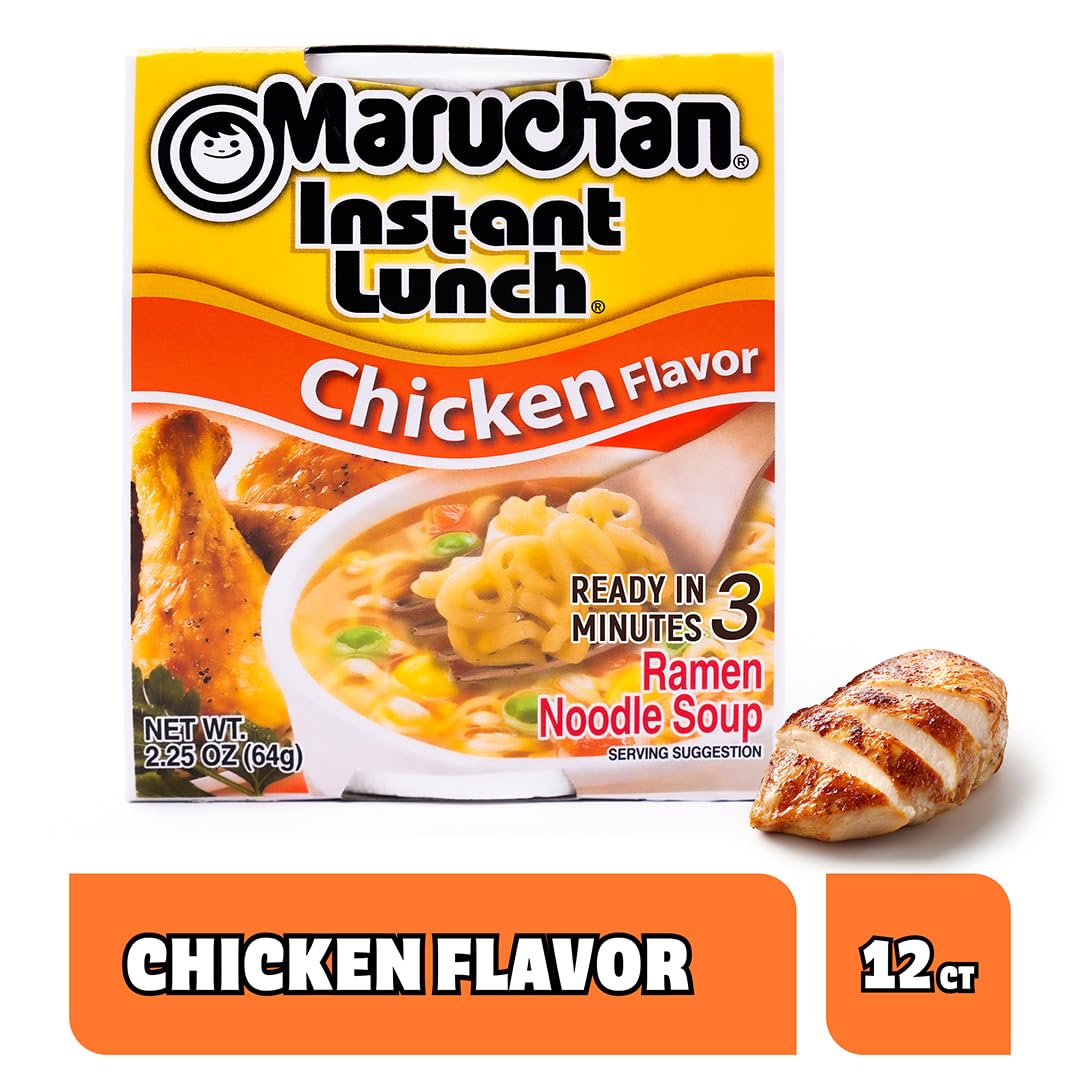Maruchan Instant Lunch Ramen Noodles Chicken Flavor, Japanese Style Instant Noodle Soup, 2.25 Oz, 12 Pack