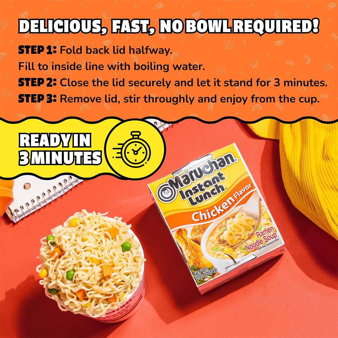 Maruchan Instant Lunch Ramen Noodles Chicken Flavor, Japanese Style Instant Noodle Soup, 2.25 Oz, 12 Pack