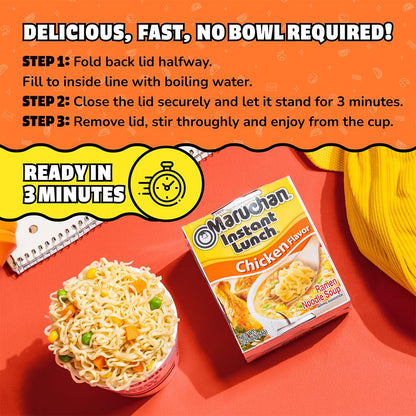 Maruchan Instant Lunch Ramen Noodles Chicken Flavor, Japanese Style Instant Noodle Soup, 2.25 Oz, 12 Pack