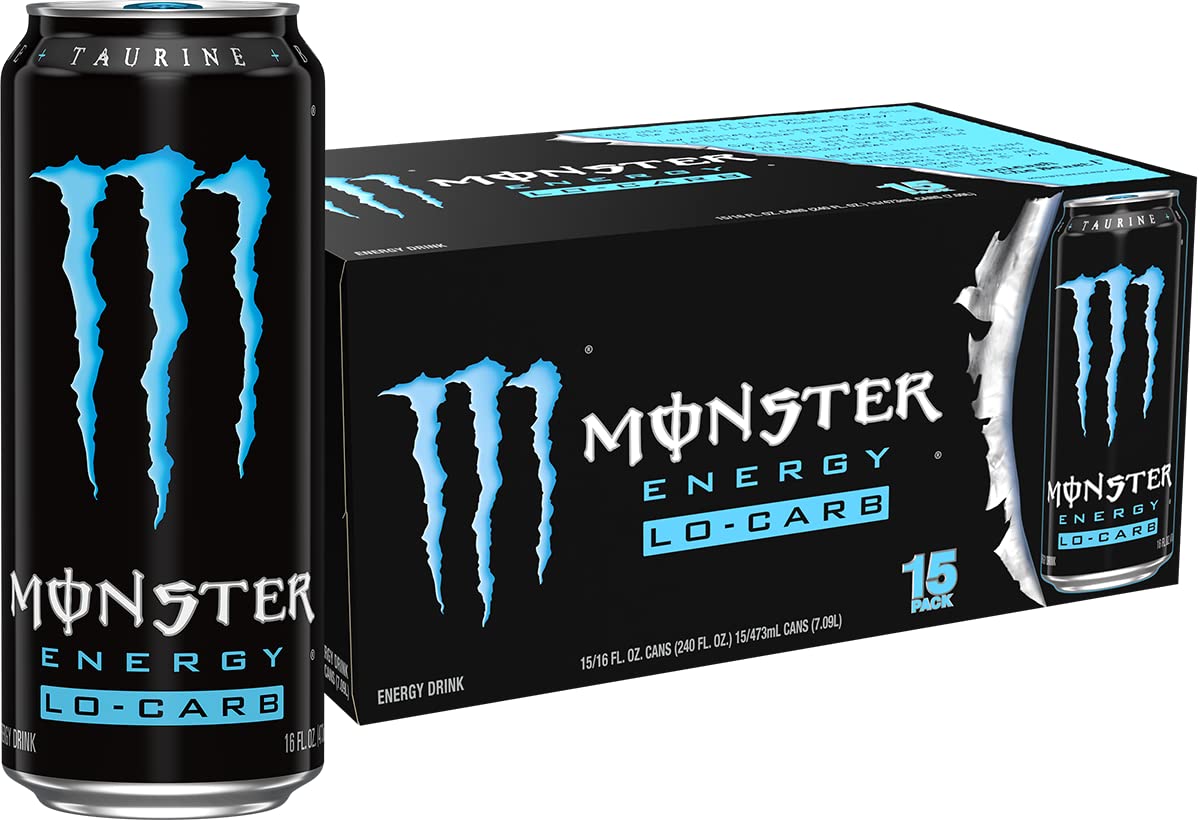 Monster Energy Lo-Carb Energy Drink, Low Carb, 16 Fl Oz Cans, Pack of 15, Original Flavor