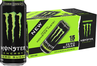 Monster Energy Zero Sugar Original Green Energy Drink, 16 Fl Oz Cans, Pack of 15, Low Calorie