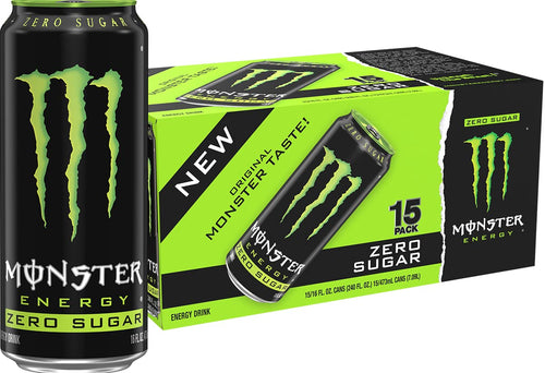 Monster Energy Zero Sugar Original Green Energy Drink, 16 Fl Oz Cans, Pack of 15, Low Calorie
