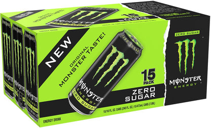 Monster Energy Zero Sugar Original Green Energy Drink, 16 Fl Oz Cans, Pack of 15, Low Calorie