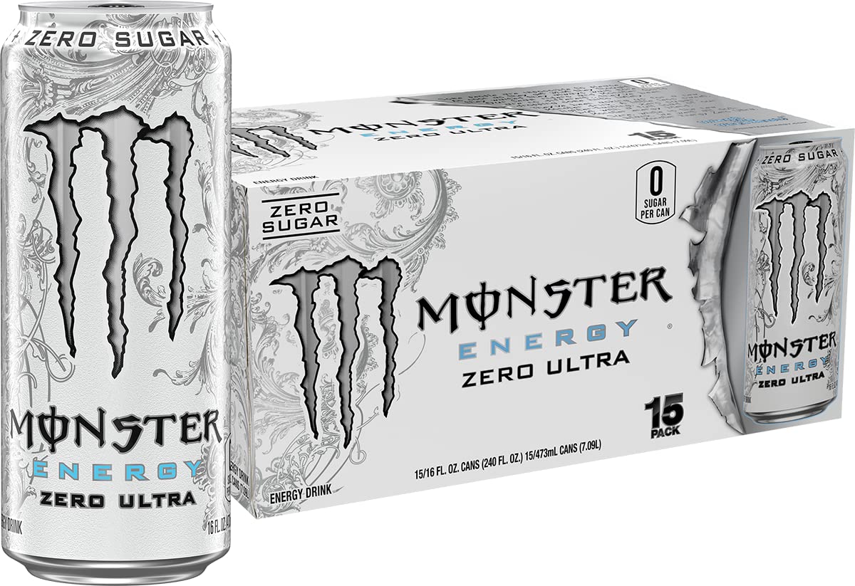 Monster Energy Zero Ultra Sugar Free Energy Drink, 16 Fl Oz Can, Zero Sugar Energy Beverage