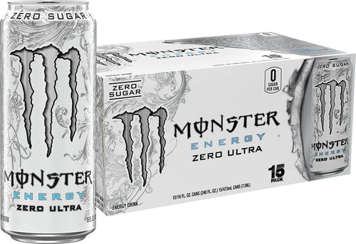 Monster Energy Zero Ultra Sugar Free Energy Drink, 16 Fl Oz Can, Zero Sugar Energy Beverage