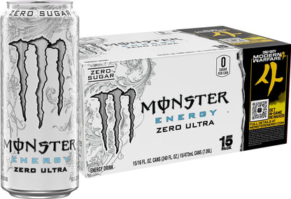 Monster Energy Zero Ultra Sugar Free Energy Drink, 16 Fl Oz Can, Zero Sugar Energy Beverage