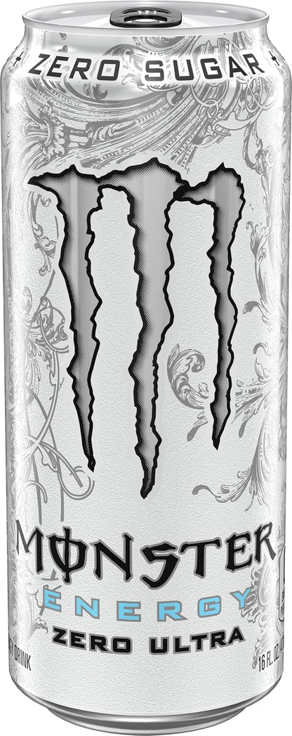 Monster Energy Zero Ultra Sugar Free Energy Drink, 16 Fl Oz Can, Zero Sugar Energy Beverage