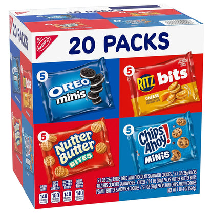 Nabisco Classic Mix Variety Pack, Oreo Mini, Chips Ahoy! Mini, Nutter Butter Bites, Ritz Bits Cheese, 20 Count